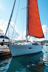 Obraz premium Bateau avec les voiles d?chir?es dans un port, marina, docking boat, motor yacht