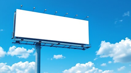 Fototapeta premium Mockup Large white blank billboard or white promotion poster displayed on the outdoor against the blue sky background. Promotion information for marketing announcements and details