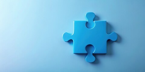 A Single Blue Jigsaw Puzzle Piece on a Light Blue Background, Representing Connection and Solutions