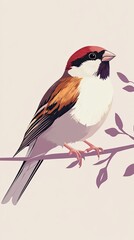 A Chestnut Munia Bird Perched on a Branch