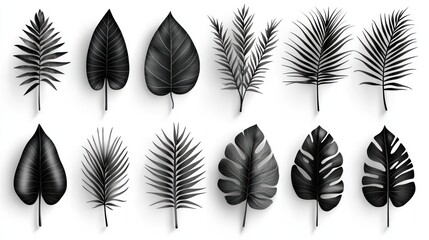 Black and white leaf illustrations for design use.