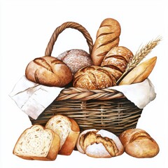 Bread artisan fluffy concept. Freshly baked bread assortment in a rustic basket home kitchen food photography cozy atmosphere