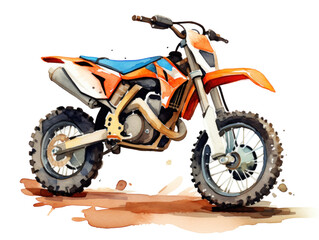 Fototapeta premium Vibrant Watercolor Illustration of a Dirt Bike in Dynamic Angle for Sports and Adventure Enthusiasts