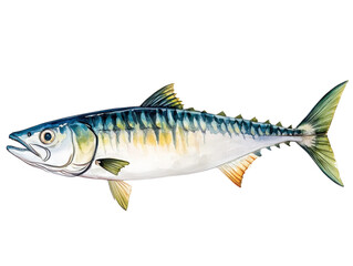 Detailed Watercolor Illustration of a Vibrant Fish with Distinctive Blue and Green Stripes on a transparent background