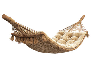 Obraz premium Cozy Woven Hammock with Cushioned Fabric for Relaxation and Comfort in Outdoor Spaces
