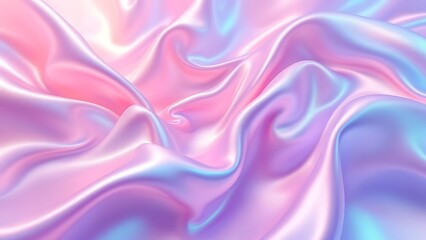 Obraz premium Banner background with Glossy iridescent pastel pink, blue, purple flowing fabric waves texture. Abstract holographic gradient textile pattern. Synthwave, Vaporwave, Retrowave, retro futurism style