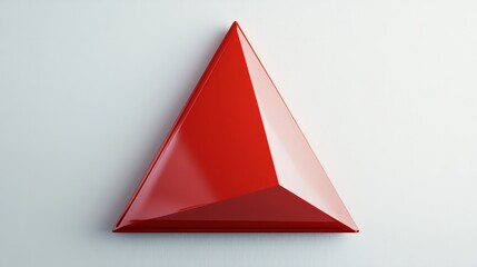 Fototapeta premium A vibrant red triangle with sharp edges and a glossy texture, isolated on a white backdrop