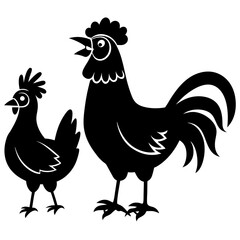 hen and chicken isolated standing 