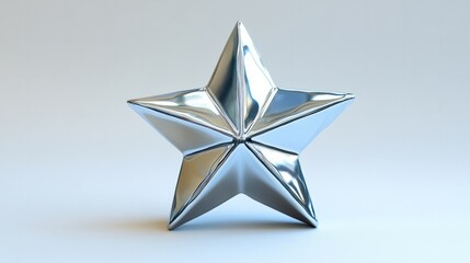 Obraz premium A sharp-edged star shape in glossy silver, placed on a pure white backdrop 