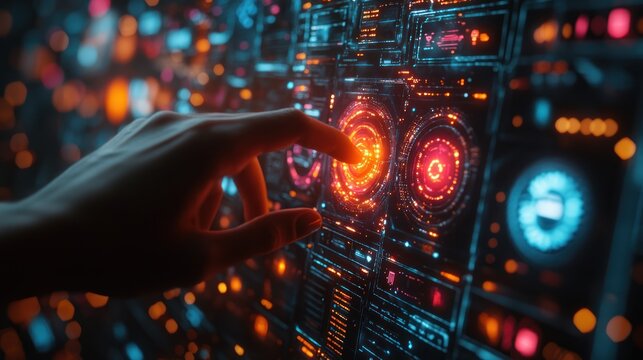 Futuristic interface with interactive controls. - Powered by Adobe