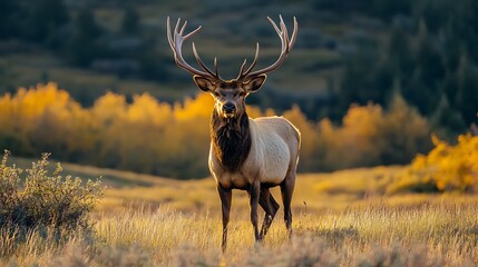 Obraz premium Majestic Elk in Autumn Meadow. Wildlife, Nature, Elk, Autumn