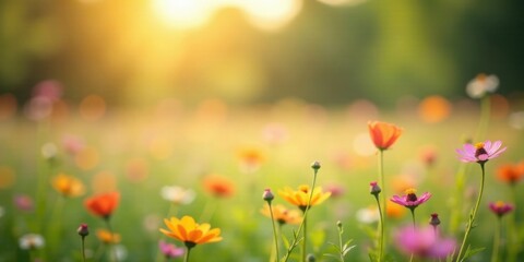 Golden Hour Meadow Vibrant Blossoms Basking in the Warmth of a Summer Sunset