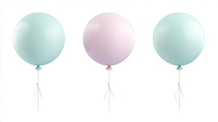 98.Set of pastel helium balloons in round shapes, featuring soft colors like pale pink, mint green, and lavender; the 3D design provides a smooth, realistic look for elegant decor.