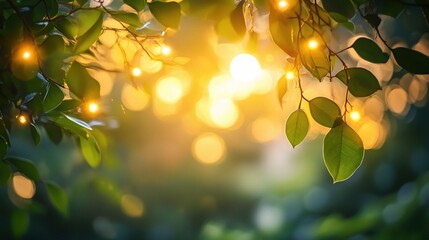 Shimmering Lights Through Tree Branches in a Soft Blurred Background