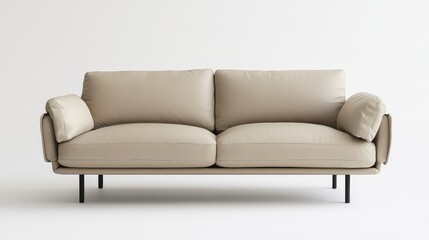 Fototapeta premium Modern minimalist beige leather sofa with sleek metal legs