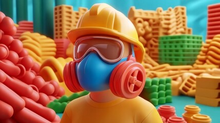 Safety First in Hazardous Working Environment - Factory Worker Wearing Respirator Mask and Managing Toxic Materials