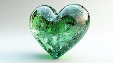 A glossy emerald green 3D-rendered heart with vibrant highlights on a plain white background