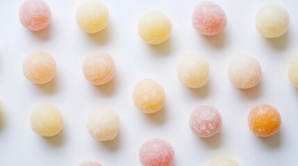 Obraz premium Colorful Sweet Candy Balls on White Background for Food Photography