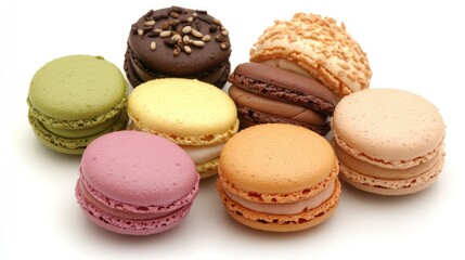 Fototapeta premium Colorful Macarons Displayed on a White Background