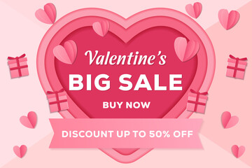 valentine's big sale background illustration in paper art style