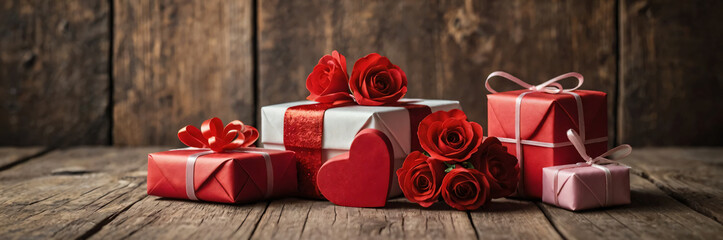 Warm and Inviting Valentine's Day Celebration with Thoughtful Gifts, Heart Decorations, and a Cozy Wooden Backdrop