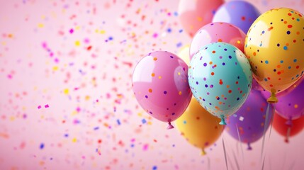 98.Pastel balloons on pink background. 3D rendering, Birthday party background, Copy space