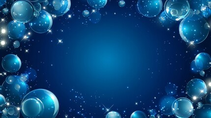 71.Elegant birthday banner template with a blue gradient background and glossy blue balloons scattered around the edges, with subtle sparkles and highlights, forming a celebratory frame for