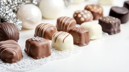 beautiful valentines day chocolates lined up on a table