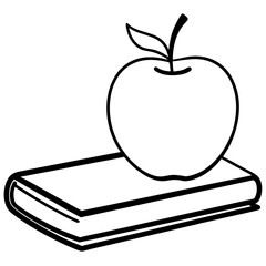 Apple on Book Line Art Vector Illustration