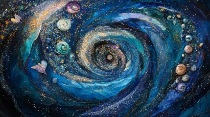 18.Shimmering blue swirl backdrop with magical, rainbow-hued jewel sparkles, giving an adventurous and enchanting appearance; ideal for holiday decor, birthday parties, or dreamy, fairy tale-inspired