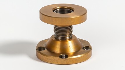 Gold-toned metal component with threaded shaft and mounting holes.