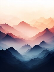 Obraz premium Majestic layered mountains at sunrise casting soft hues across the horizon