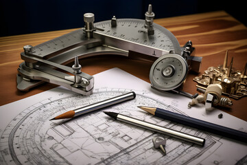 Artistic Display of Drafting Tools on a Workspace