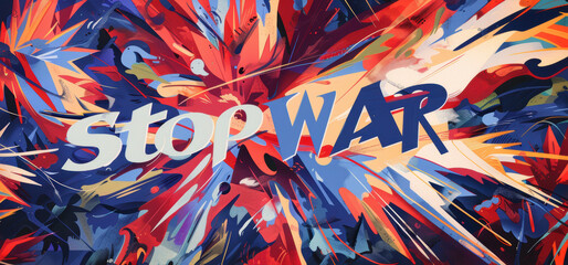 Bold Abstract Stop War Banner with Fiery Chaos and Contrasting Soft Shapes for Awareness Campaigns