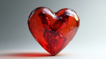 A smooth, transparent 3D-rendered heart with vibrant red accents on a clean white canvas
