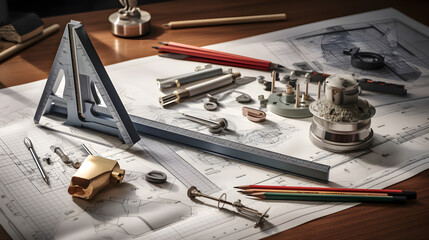 Artistic Display of Drafting Tools on a Workspace