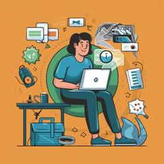 computer working remote job illustration design
