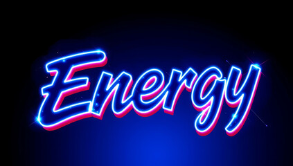 A graffiti-style word "Energy" with glowing neon strokes, bold curves, and high-contrast shading to evoke movement and power.
