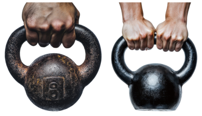 Strength training action kettlebell lifting fitness studio high-intensity workout indoor setting close-up view