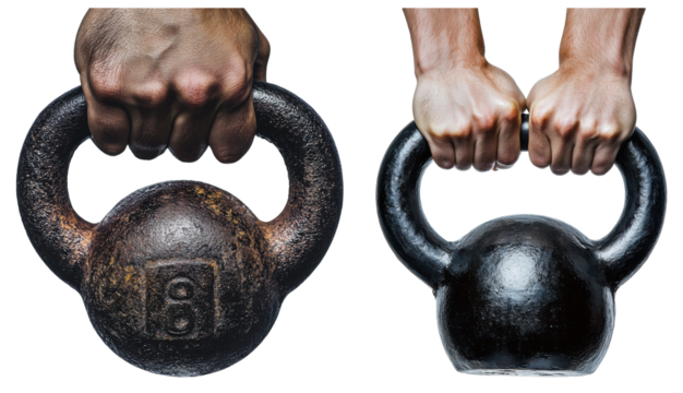 Strength training action kettlebell lifting fitness studio high-intensity workout indoor setting close-up view
