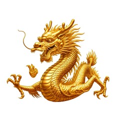 Golden Chinese dragon isolated on white background, Traditional Chinese dragon illustration for Chinese New Year