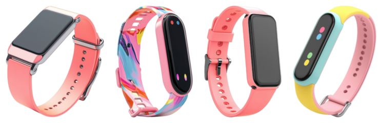 Fitness tracker wearables showcase product display health devices bright environment close-up view modern technology