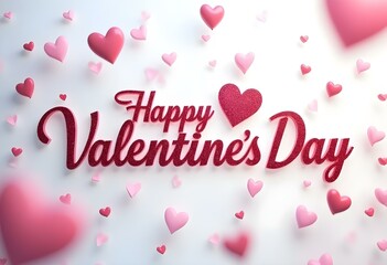 happy valentine's day celebration with heart confetti and festive pink background