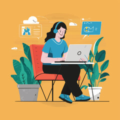 computer working remote job illustration design