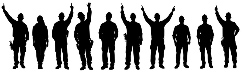 Construction Worker Silhouettes in Various Action Poses