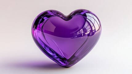 A vibrant deep violet 3D-rendered heart with a smooth glossy texture, floating on a white...