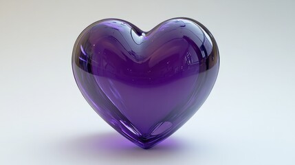 A vibrant deep violet 3D-rendered heart with a smooth glossy texture, floating on a white...