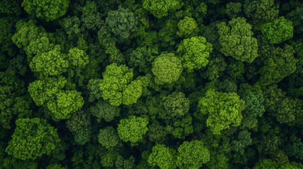 Naklejka premium Aerial View Lush Forest Canopy Rainy Season Text Space
