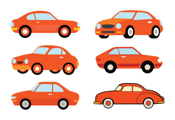 Naklejka premium Set of Old School Car Vector Illustrations. Flat Design Classic Car Icons and Automobiles Collection.