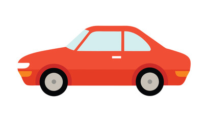 Red car side view illustration. Vintage red coupe vector art. Retro flat automobile red car icon.